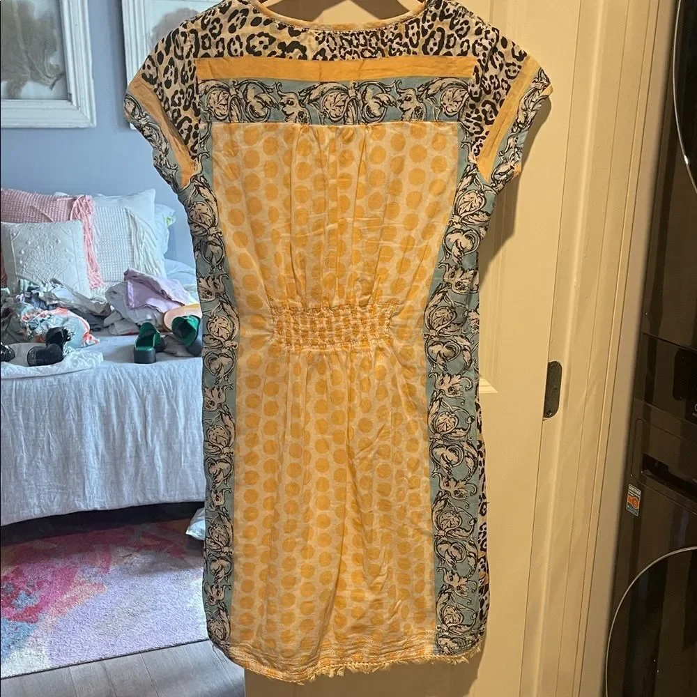 Tan and Blue Patterned Dress